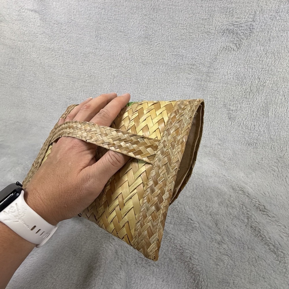 Vintage Woven Straw Envelope Clutch Colorful Raffia Tassel Beaded Boho Bag - Picture 3 of 9